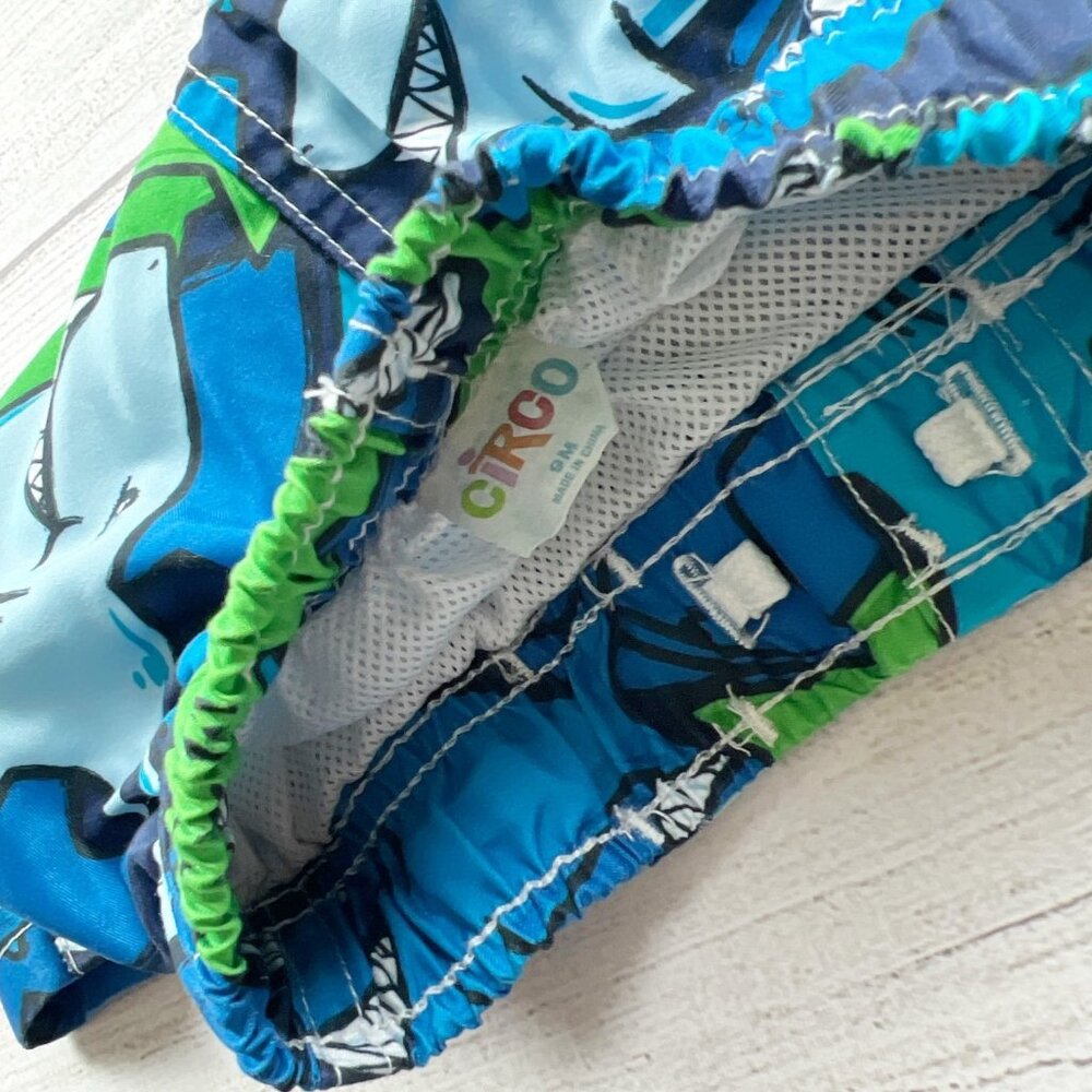 Circo Baby Boy Swim Trunks Shark Print Blue Green Board Shorts 9 Months - Picture 2 of 3